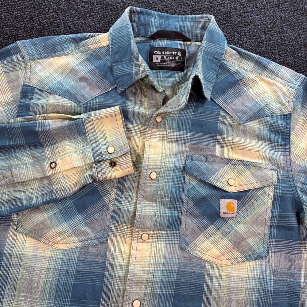 Carhartt Plaid Pearl Snap Shirt Mens Medium Relaxed Fit Western Button Up Chore